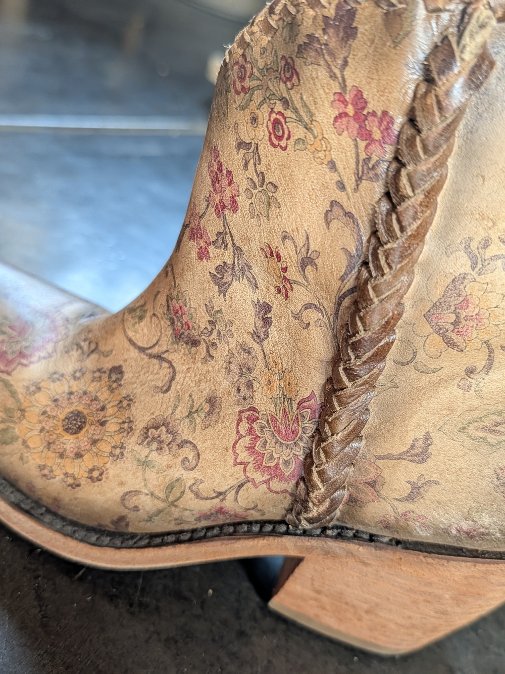 Women's Liberty Black Floral Ankle Boots. Vintage-style Western-Inspired Design. - Picture 2 of 15